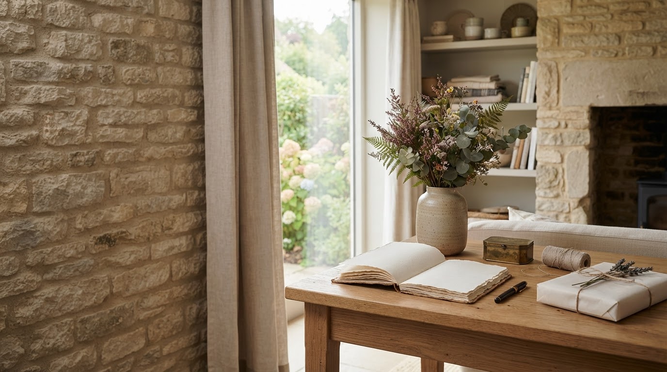 Bright Keepsomery — a modern home interior with warm light and a subtle data overlay, representing clear financial insight
